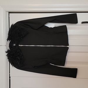 NWT Black cropped jacket w/faux fur trim, sz 6